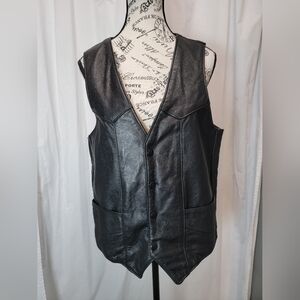 Black Leather Vintage Biker Vest Made In USA New